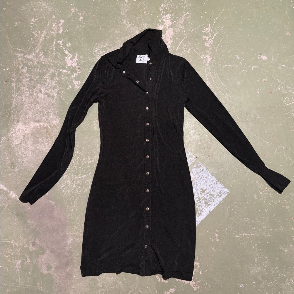 Princess Polly Black Long-Sleeve Button-Front Dress